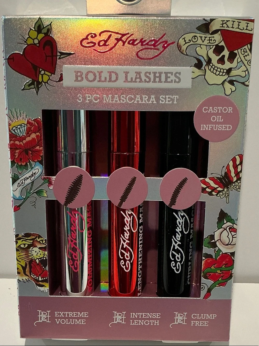 Ed Hardy Bold Lashes (3) PC Mascara Set with Castor Oil Infused.